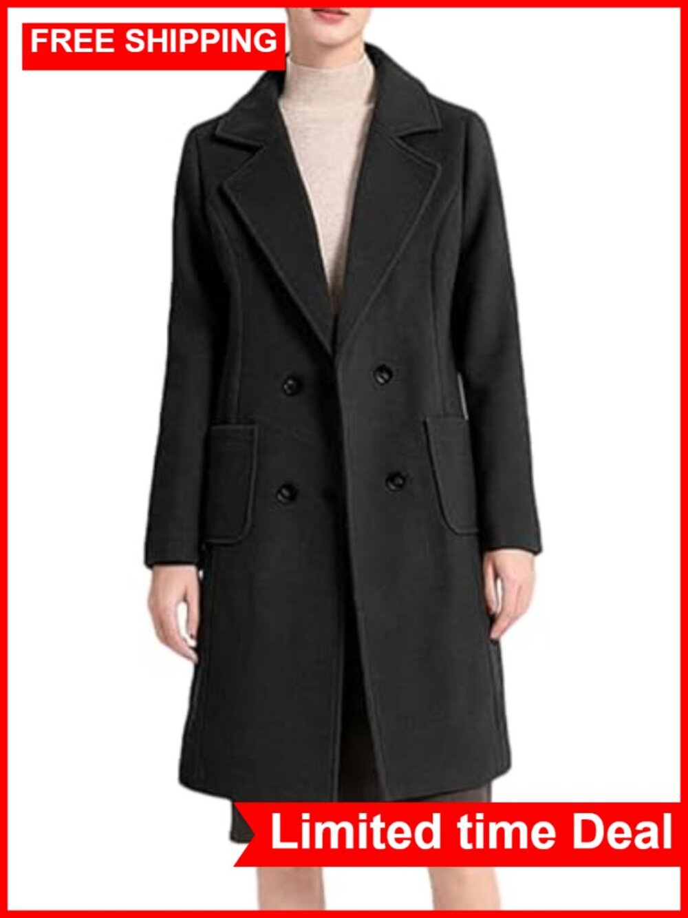 Wool Blend Double Breasted Long Sleeve Trench Peacoat Winter Outerwear